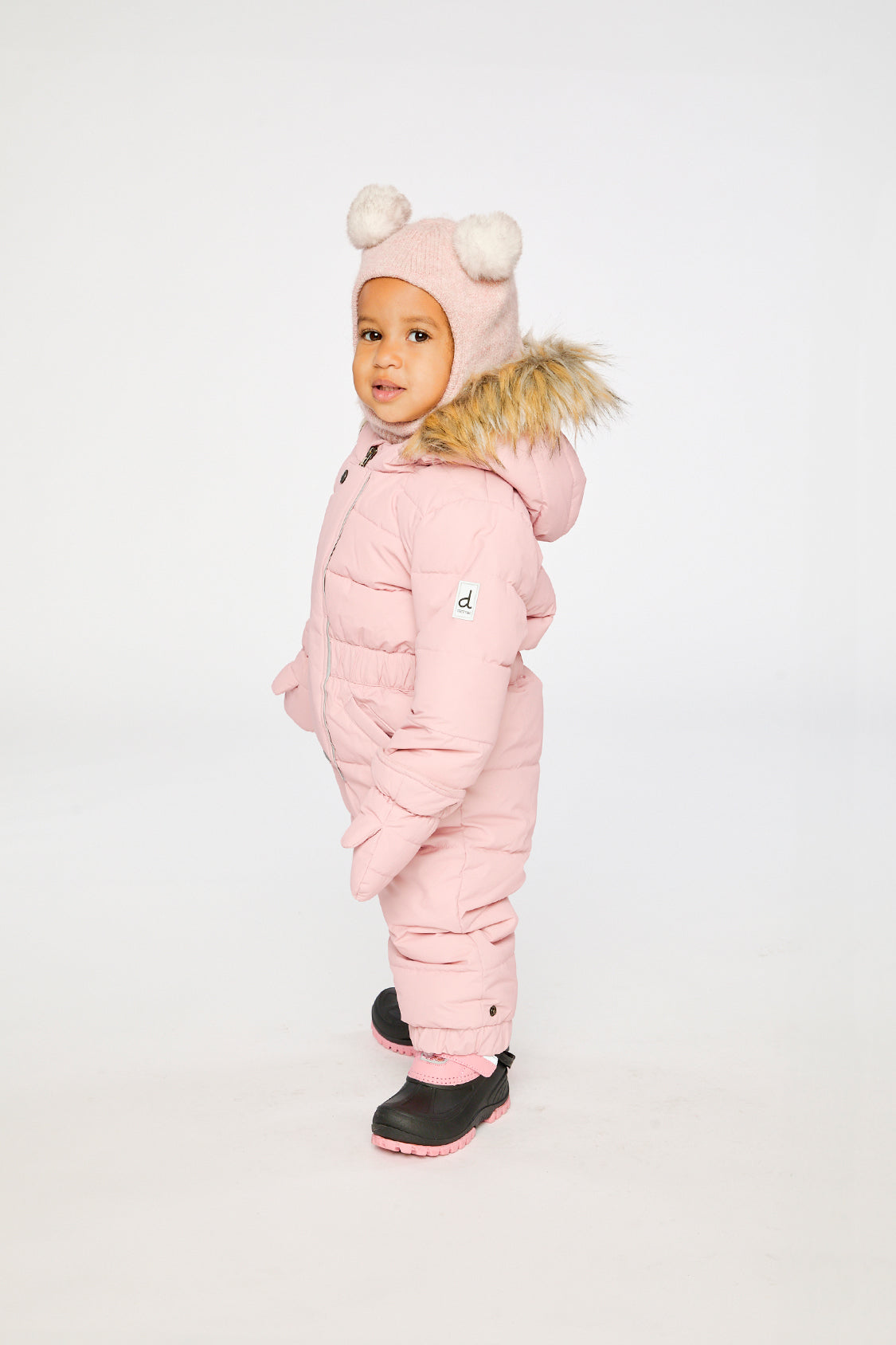 Baby Original One Piece Puffy Snowsuit With Removable Mittens And Boots Pale Dusty Pink-2