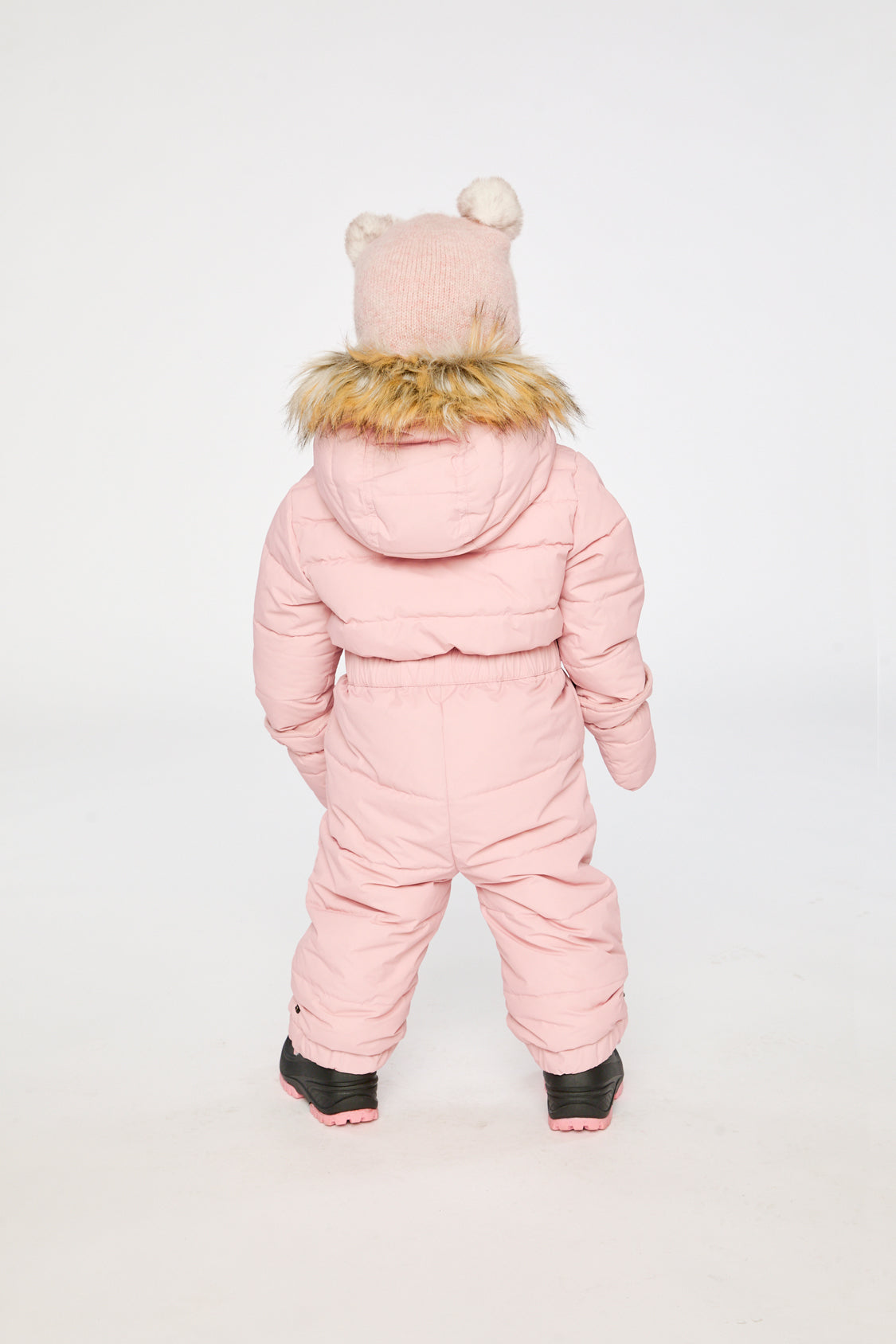 Baby Original One Piece Puffy Snowsuit With Removable Mittens And Boots Pale Dusty Pink-3