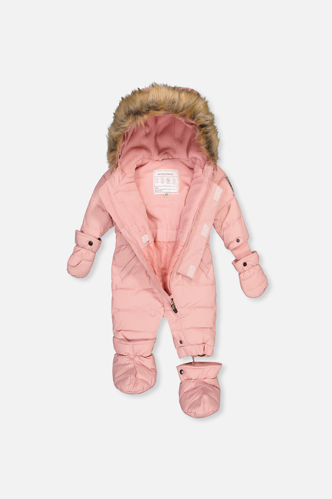 Deux par Deux Baby Original pale dusty pink snowsuit, alternate view 3