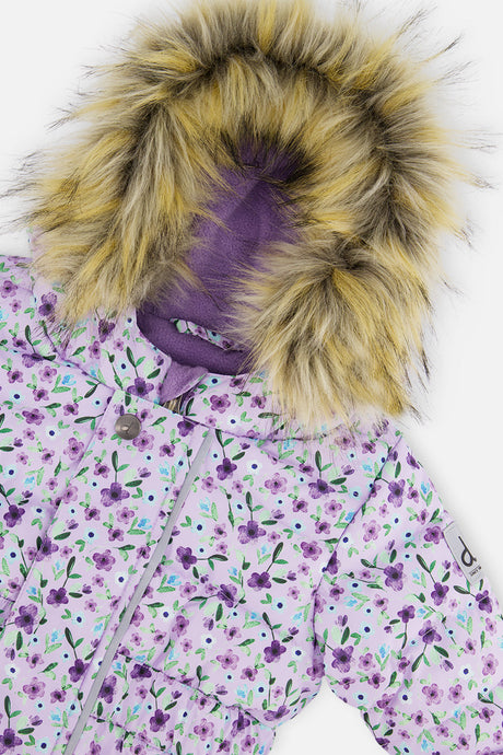 Deux par Deux purple mini flower baby puffy snowsuit, product photo 5