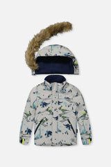 Two Piece Discover Snowsuit Grey Skiing Dinosaur Print-1