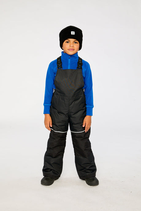 Child wearing the Deux par Deux black, brown and blue DISCOVER two-piece snowsuit, lookbook photo 4