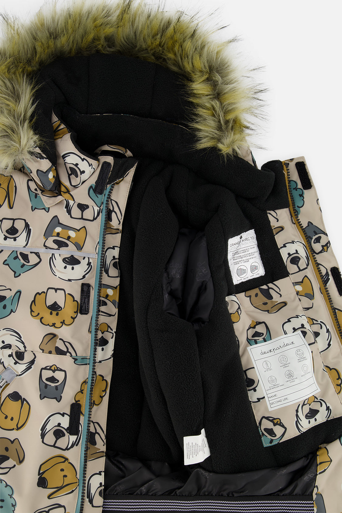 Deux par Deux boys' DISCOVER two-piece snowsuit, beige with dog print, additional product view