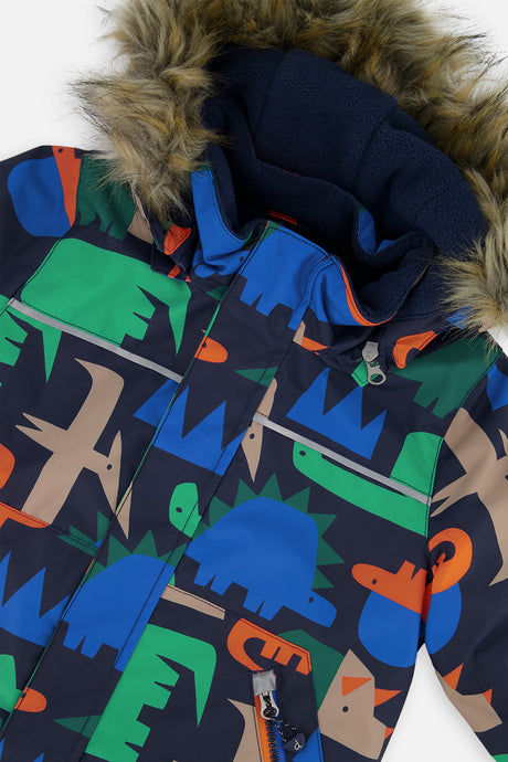 Deux par Deux boys' DISCOVER two-piece snowsuit in Blue Dinosaur Print, additional product view