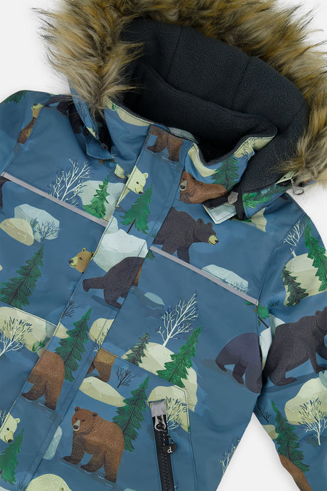 Deux par Deux boys' DISCOVER two-piece snowsuit in Blue Bear Print, additional product view