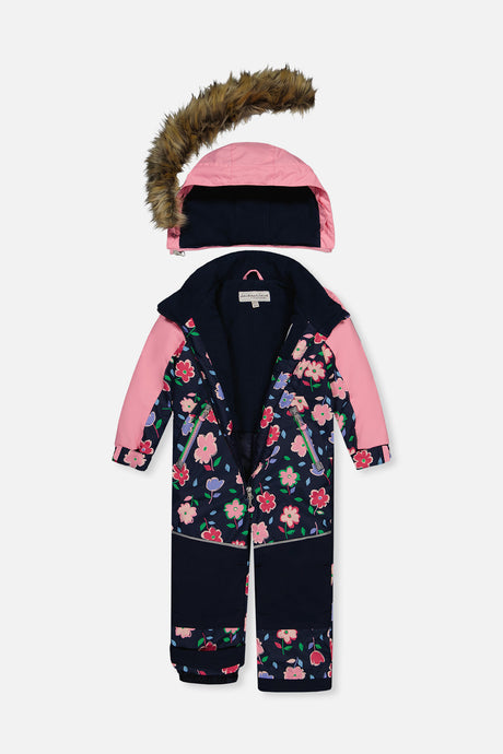 Deux par Deux blue floral DISCOVER one-piece snowsuit, product photo 3