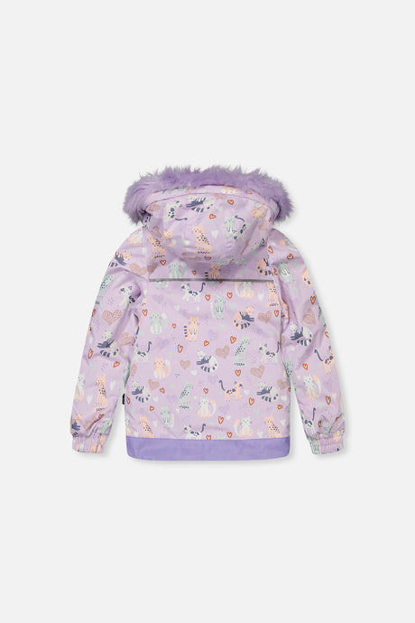 Deux par Deux DISCOVER purple cat print snowsuit, alternate view 3