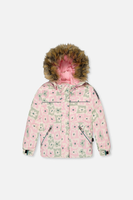 Two Piece Discover Snowsuit White With Retro Pink Print-4