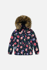 Deux par Deux girls' DISCOVER blue floral snowsuit, back view