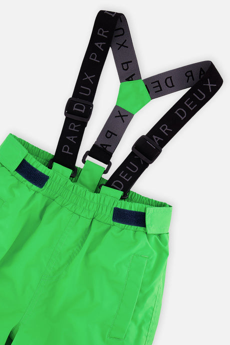 Deux par Deux boys' CHILL lightweight snowsuit, blue and green checkered jacket, further studio view
