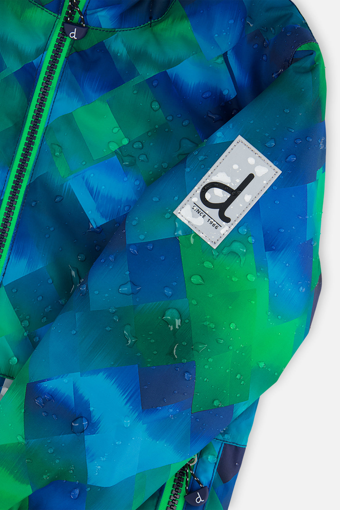 Deux par Deux boys' CHILL lightweight snowsuit, blue and green checkered jacket, additional studio angle