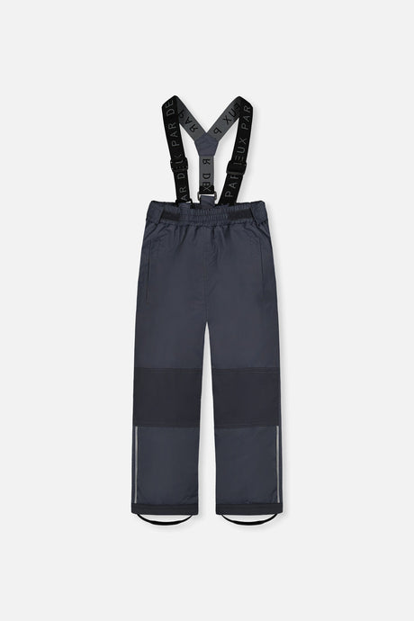 Deux par Deux charcoal CHILL snow pants with suspenders, front view