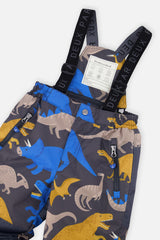 Deux par Deux boys' PLAY snowsuit with colorblock jacket and grey and blue dinosaur-print pants, additional product view