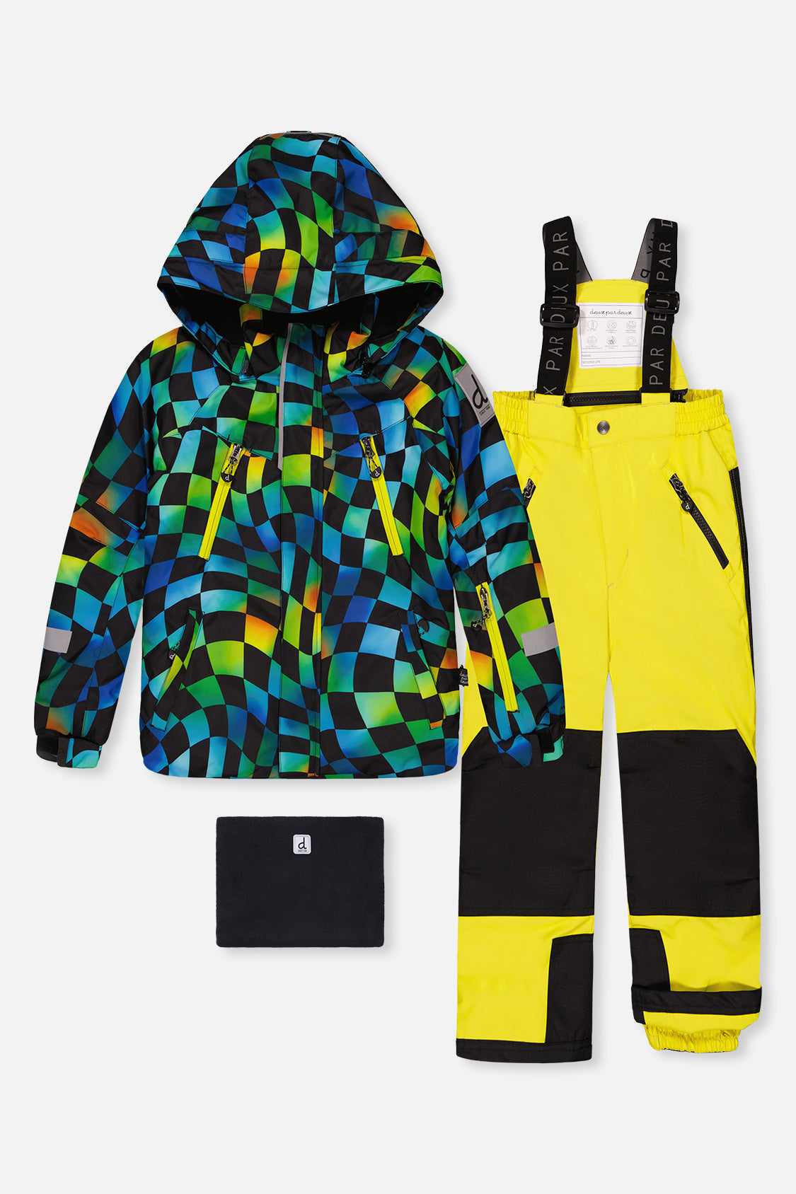 Two Piece Play Snowsuit Green Yellow And Blue Checkerboard With Yellow Pants-0
