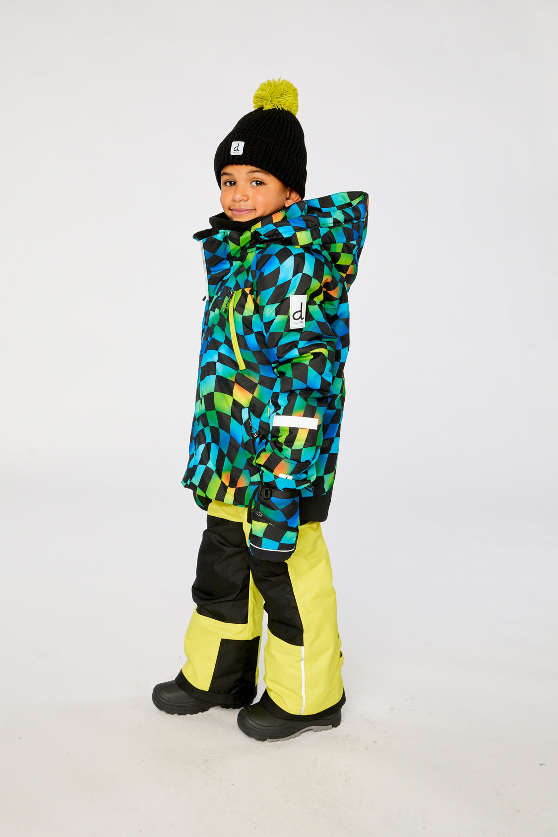 Two Piece Play Snowsuit Green Yellow And Blue Checkerboard With Yellow Pants-2