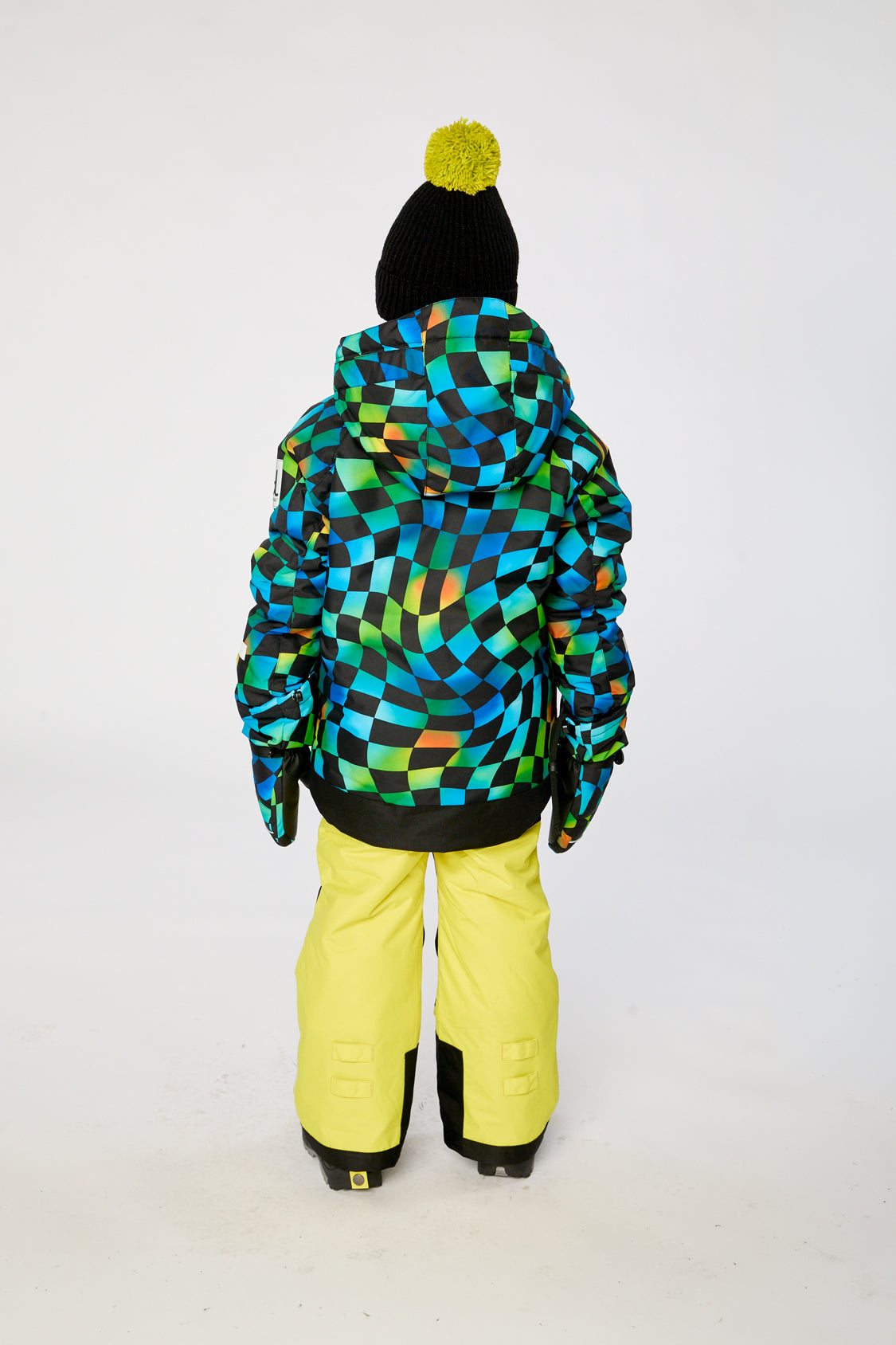 Two Piece Play Snowsuit Green Yellow And Blue Checkerboard With Yellow Pants-3