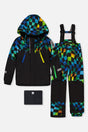 Two Piece Play Snowsuit Black Colorblock With Green Yellow And Blue Checkerboard Pants-0