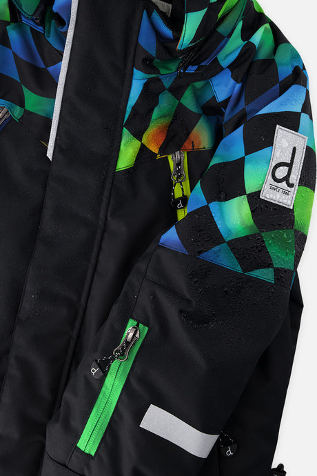 Deux par Deux black colorblock PLAY snowsuit with checkerboard pants, product photo 8