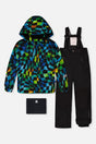 Two Piece Play Snowsuit Green Yellow And Blue Checkerboard With Black Pants-0