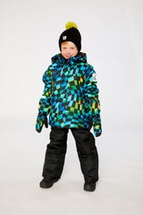 Two Piece Play Snowsuit Green Yellow And Blue Checkerboard With Black Pants-1