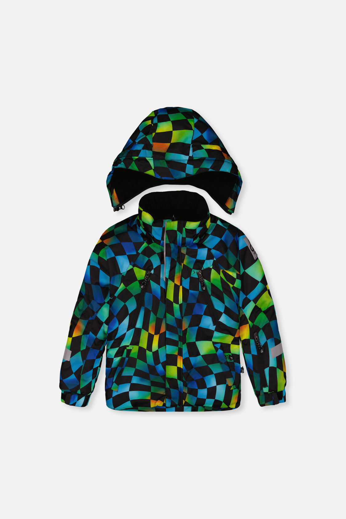 Two Piece Play Snowsuit Green Yellow And Blue Checkerboard With Black Pants-4