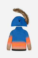 Deux par Deux boys' PLAY snowsuit, blue and orange gradient jacket with black pants, alternate view