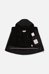 Deux par Deux black PLAY jacket opened to show the black lining and inner straps