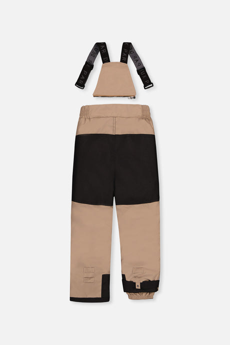 Deux par Deux beige PLAY bib snow pants with black reinforced seat, back view