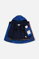 PLAY jacket opened to show the navy fleece lining and inner straps