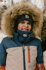 Two Piece Play Snowsuit Navy And Rust Colorblock With Blue Bear Print Pants-2