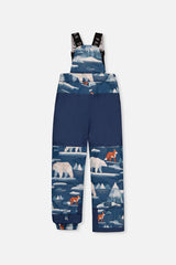 Deux par Deux boys' PLAY snowsuit with navy and rust colorblock jacket and blue bear-print pants, alternate angle