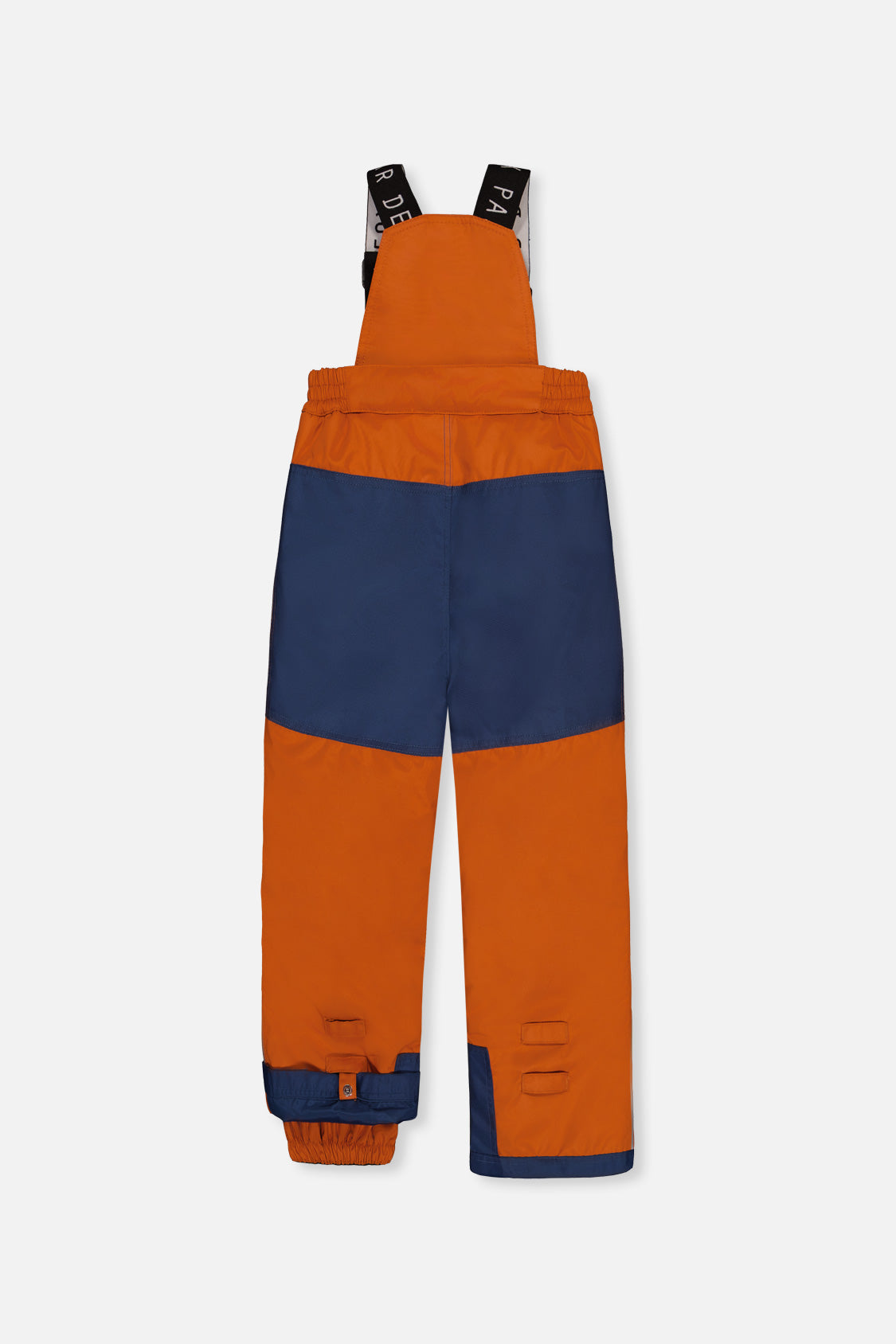 Deux par Deux boys' PLAY snowsuit with blue bear-print jacket and rust snow pants, alternate angle