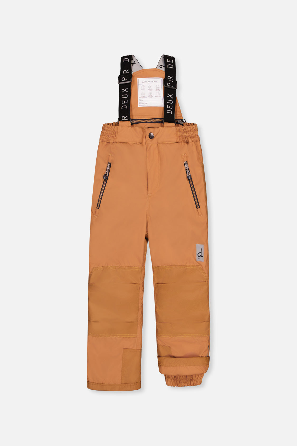 Deux par Deux boys' PLAY snowsuit with navy blue jacket and brown snow pants, another studio view