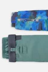 Deux par Deux boys' PLAY snowsuit, blue camouflage jacket with green pants, alternate studio shot