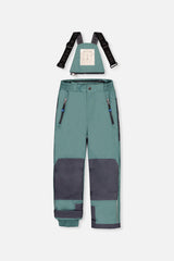 Deux par Deux boys' PLAY snowsuit, blue camouflage jacket with green pants, another studio view