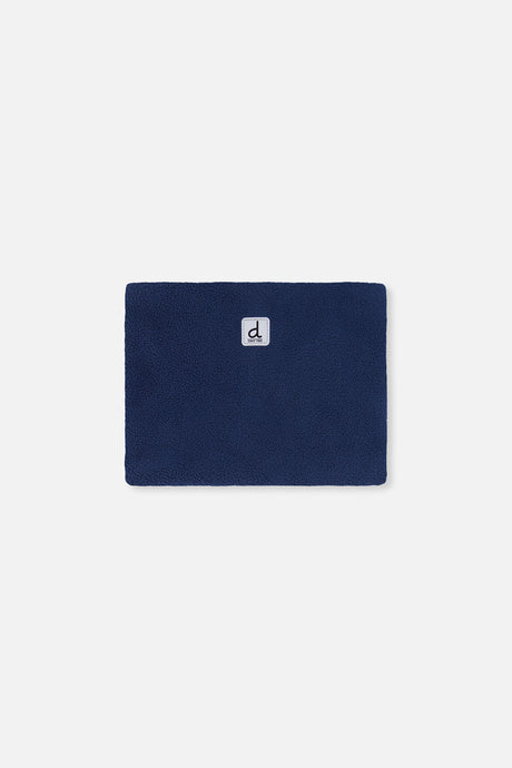 Navy polar fleece neckwarmer included with the Deux par Deux PLAY snowsuit