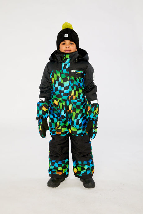 Kids One Piece Play Snowsuit Blue Checkered Print-1