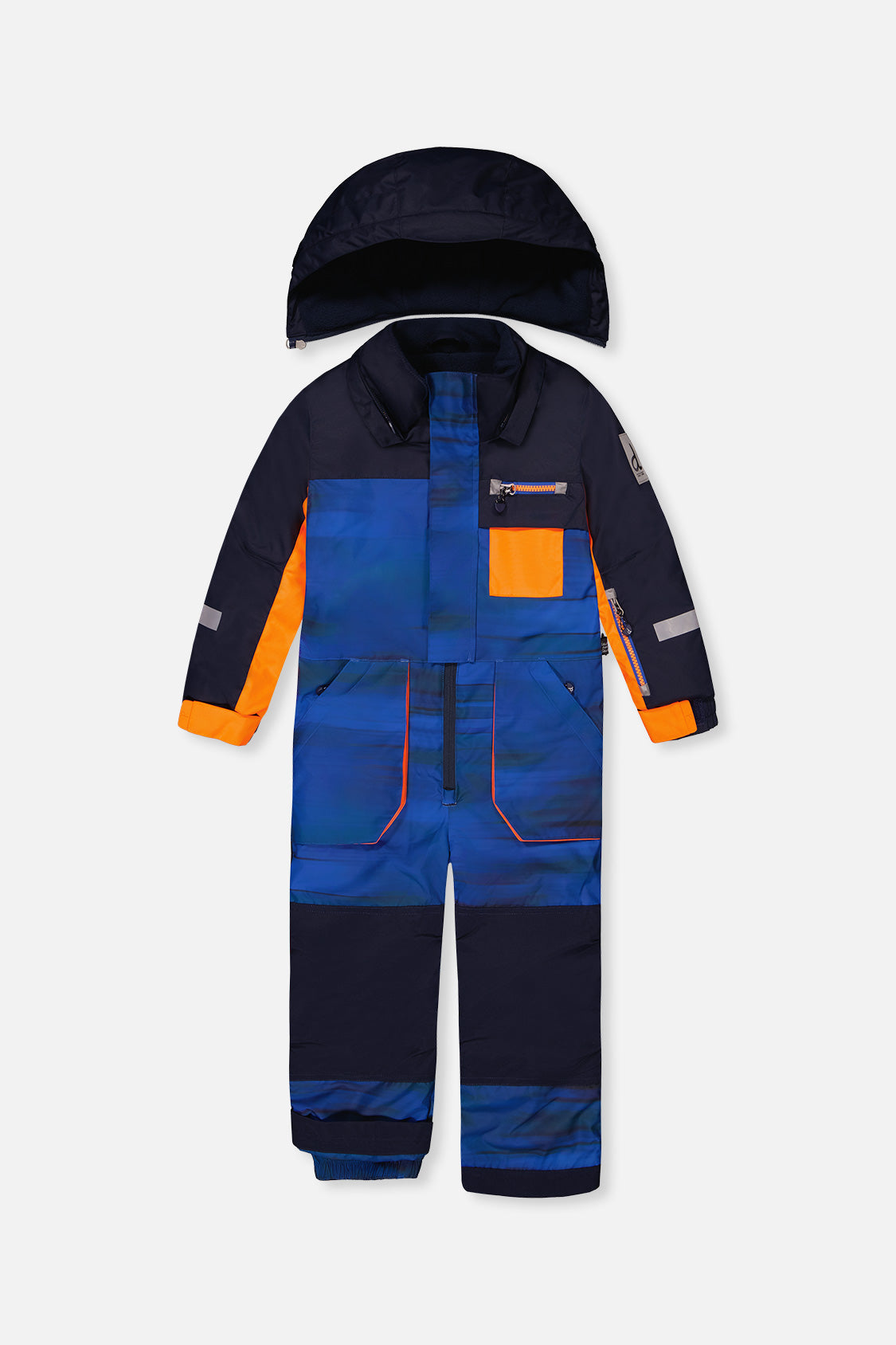 Deux par Deux boys' PLAY one-piece snowsuit, blue with black stripes, alternate view