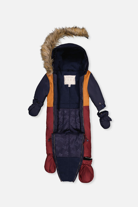 Deux par Deux baby boys' one-piece car-seat snowsuit in burgundy, alternate view