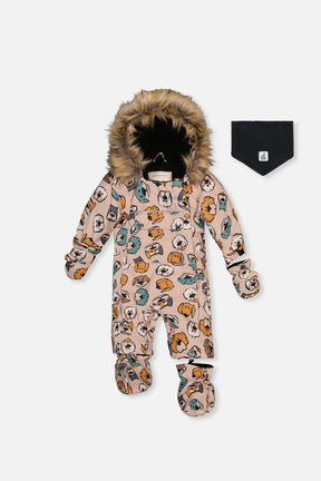 Deux par Deux baby boy beige dog print car seat snowsuit -30°C 10K sizes 6M-2T