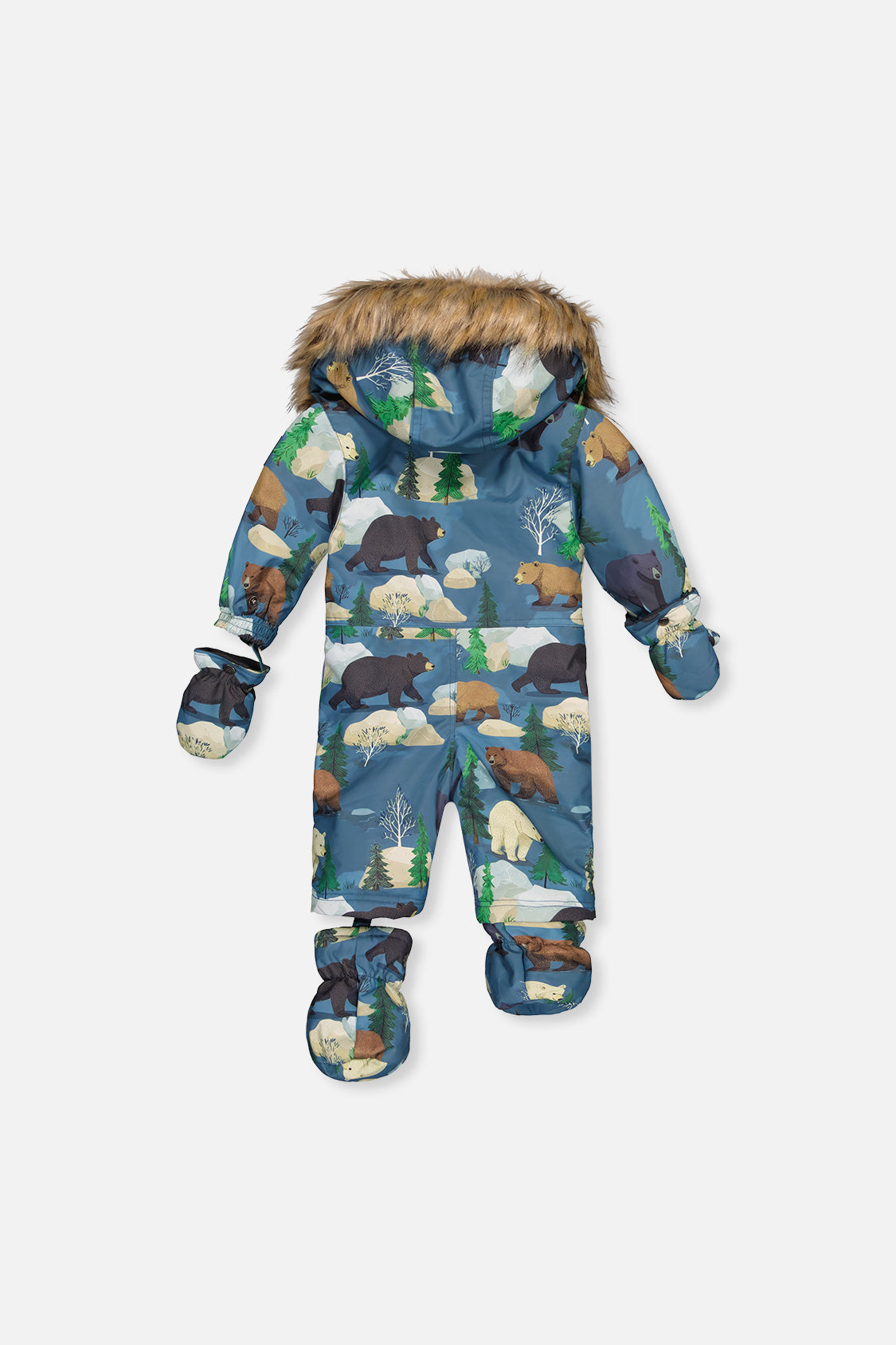 Baby One Piece Snowsuit Adapted For Car Seats Blue Bear Print-4