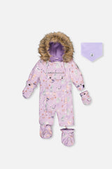Baby One Piece Snowsuit Adapted For Car Seats Purple Cat Print-0
