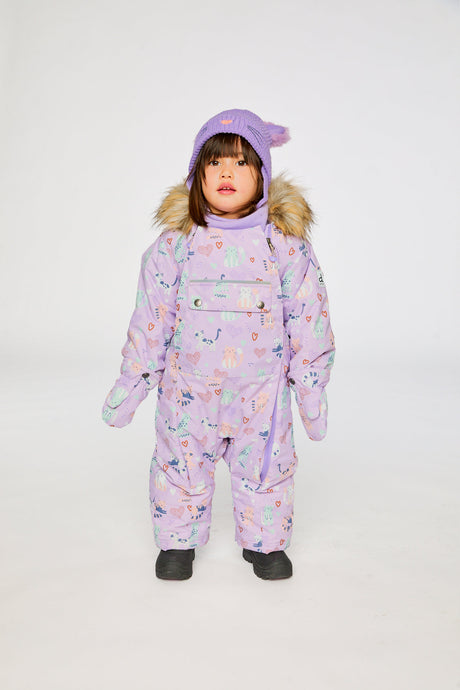 Baby One Piece Snowsuit Adapted For Car Seats Purple Cat Print-1