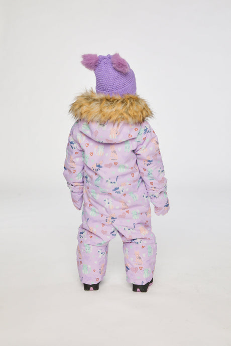 Baby One Piece Snowsuit Adapted For Car Seats Purple Cat Print-3