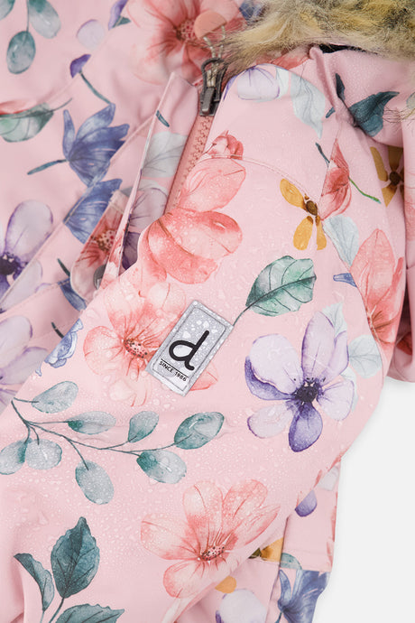 Deux par Deux baby girl one-piece car seat snowsuit in pink floral print, view 12