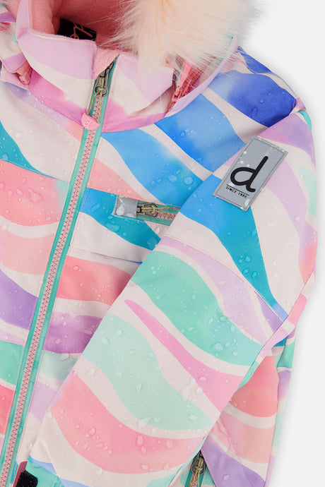 Deux par Deux girls PLAY two-piece snowsuit, multicolored line print, product view 8