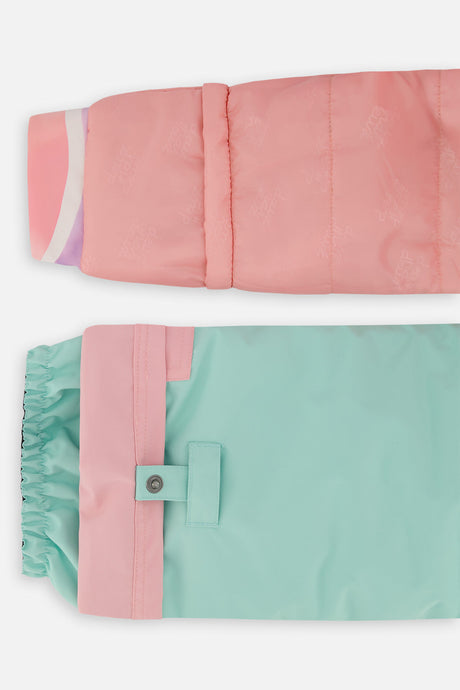 Deux par Deux girls PLAY two-piece snowsuit, multicolored line print, product view 9