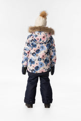 Child wearing the Deux par Deux PLAY snowsuit in watercolor flower print, lookbook view 3