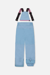 Deux par Deux girls PLAY snowsuit, light blue – light blue snow pants, back view with suspenders off