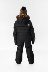Child wearing the Deux par Deux black PLAY two-piece snowsuit, lookbook photo 3
